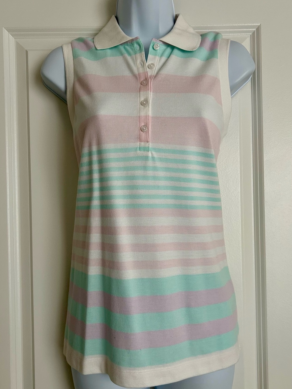 NWT Brooks Brothers Sleeveless Supima Cotton Stripe Pique Polo Shirt Sz Medium